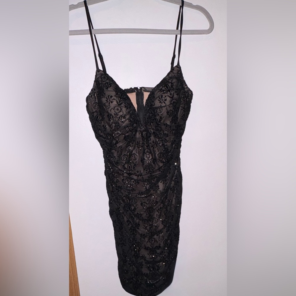 City Studios Black Lace Sequin Bodycon Dress Size Large